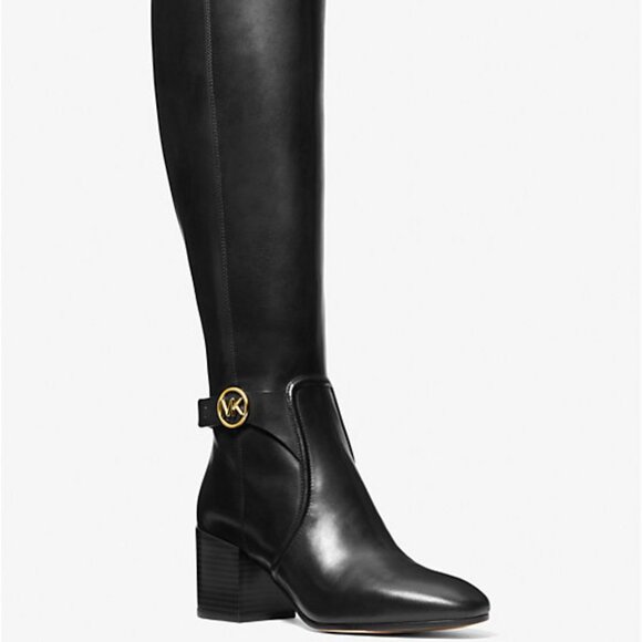 New* MICHAEL KORS Carmen Leather Riding Boots Black Color Size 7 $478 - Picture 1 of 7